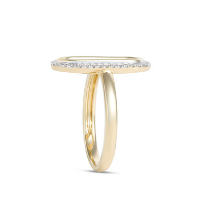Oval Shaped Open Center Diamond Ring, 14K White and Yellow Gold