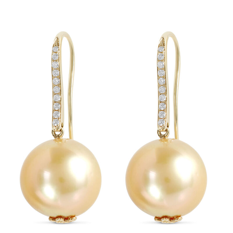 Cultured Golden South Sea Pearl Earrings, 14K Yellow Gold image number 0