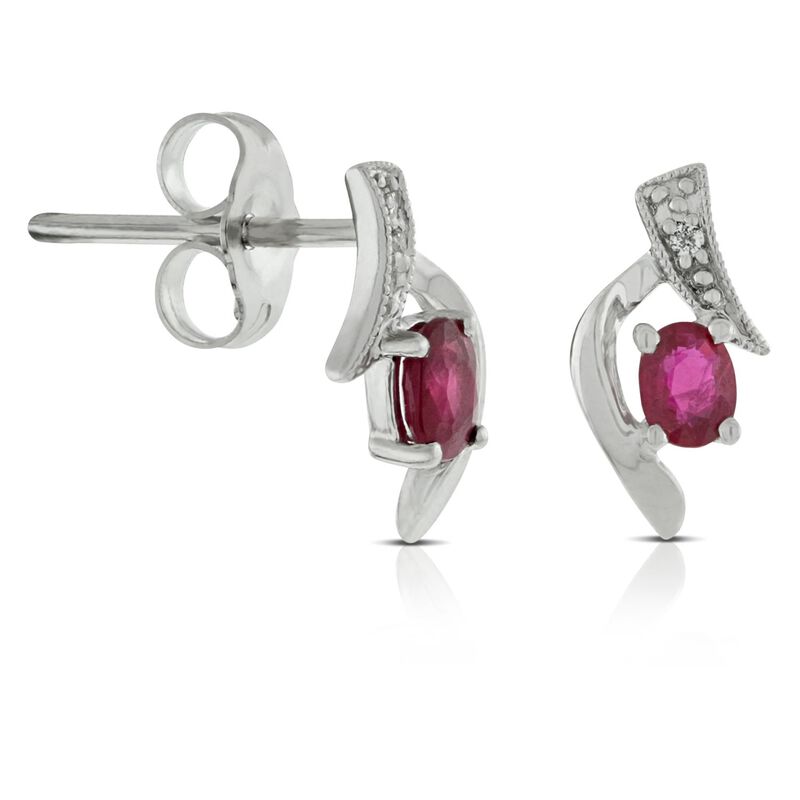 Ruby & Diamond Earrings 14K image number 0