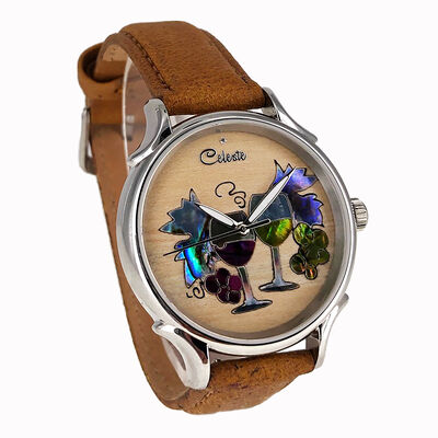 Celeste Wine Time Maple Wood Dial Watch, 35mm