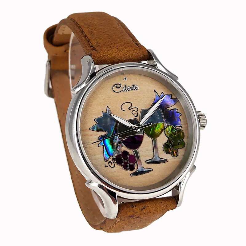 Celeste Wine Time Maple Wood Dial Watch, 35mm image number 0