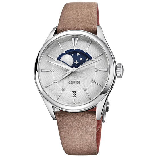 Oris Artelier Grande Lune Diamonds Silver Steel Watch, 36mm