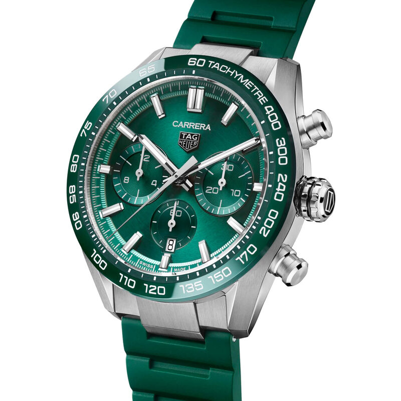 TAG Heuer Carrera Chronograph Watch Green Dial Steel Bracelet, 44mm image number 2