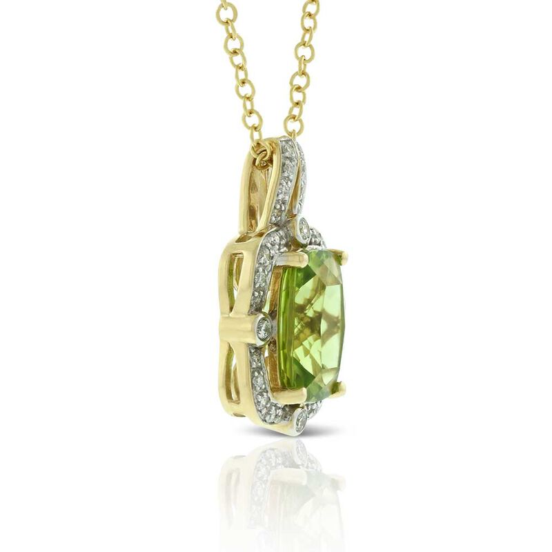 Cushion Peridot & Diamond Halo Necklace 14K image number 2