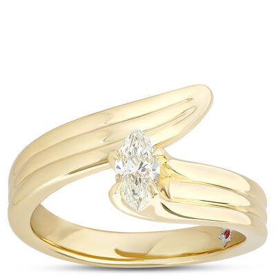 Triple Shank Marquise Diamond Bypass Ring, ⅓ Carat Total Weight, 14K Yellow Gold