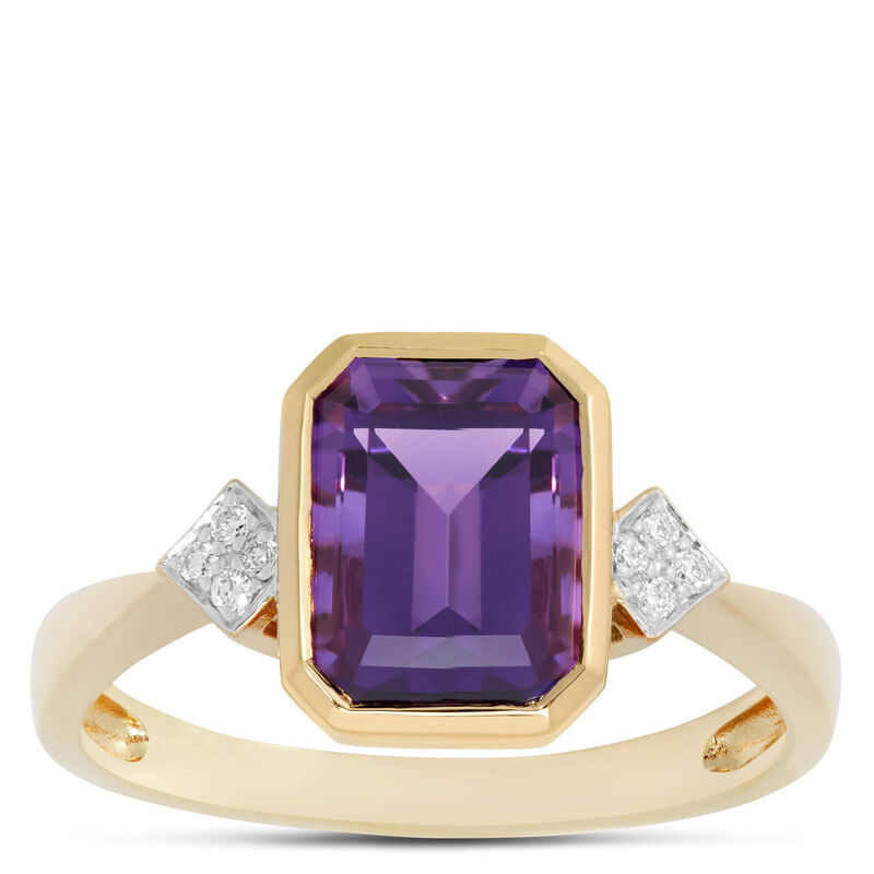 Octagon Amethyst and Diamond Ring, 14K Yellow Gold image number 0