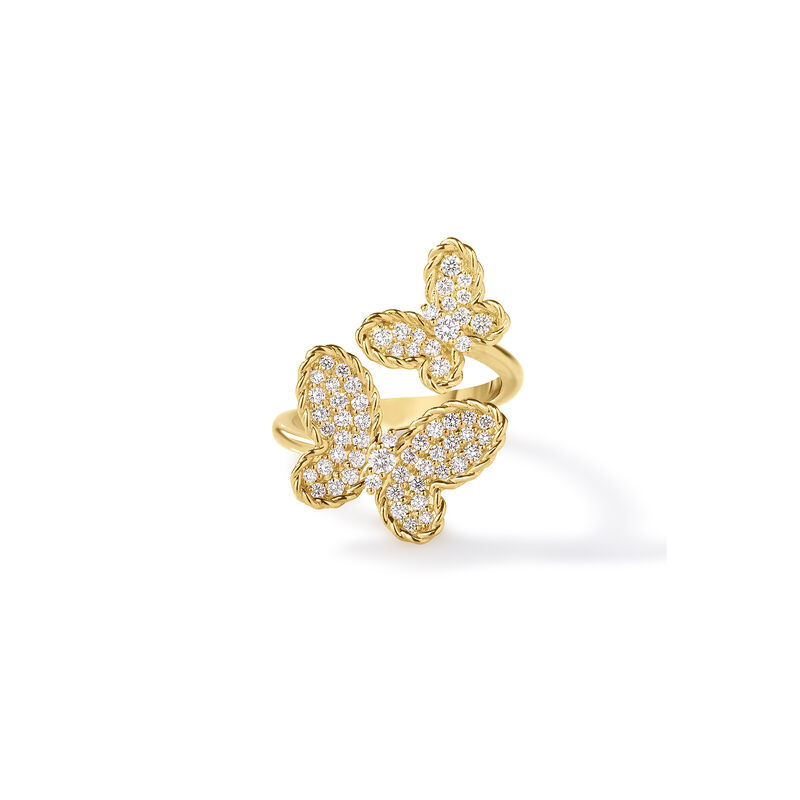Roberto Coin 18K Yellow Gold Jasmine Pave Diamond Double Butterfly Ring image number 0
