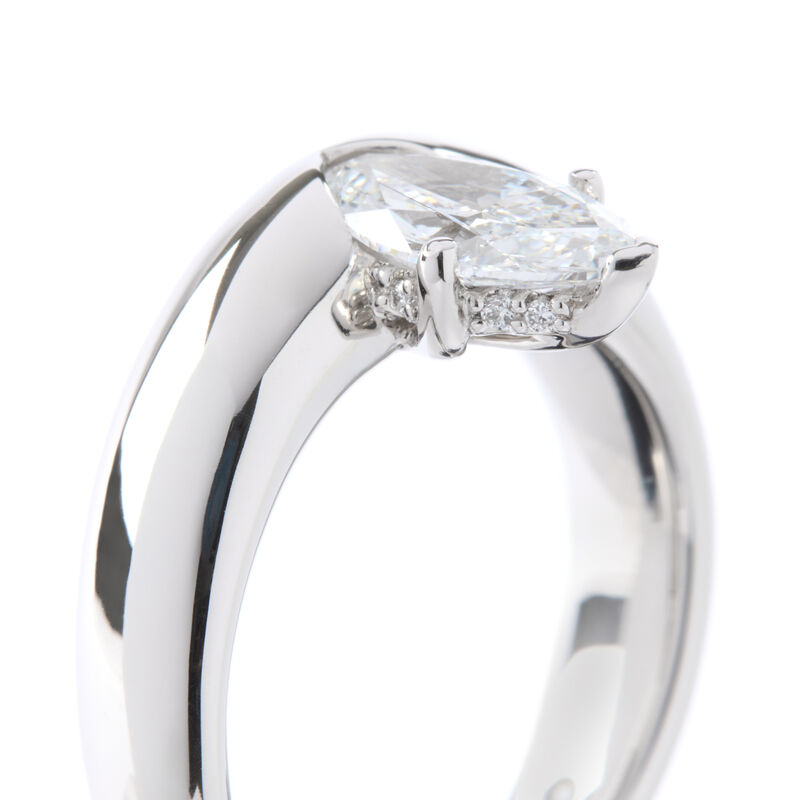 Bella Ponte Marquise Cut Half Bezel Engagement Ring, 14K White Gold image number 1