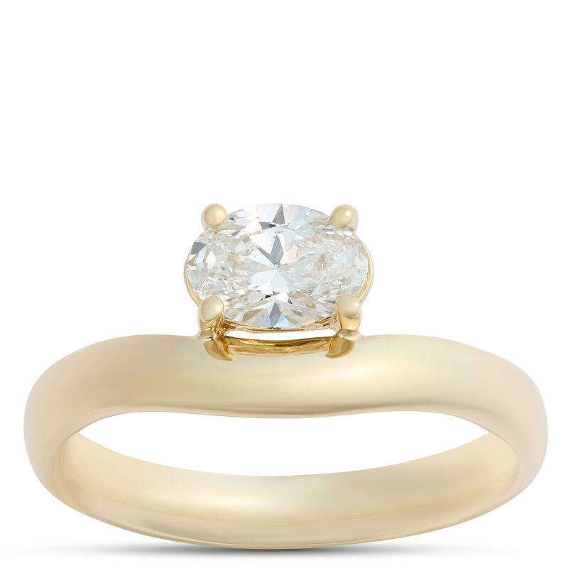 Asymmetrical Solitaire Oval Diamond Engagement Ring, 14K Yellow Gold image number 0