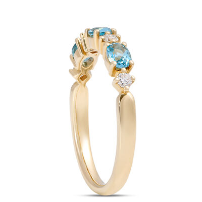 Oval Blue Topaz and Round Diamond Ring, 14K Yellow Gold