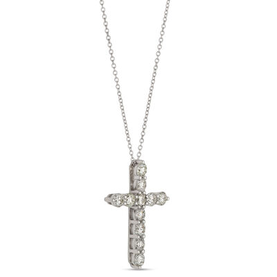 Classic Diamond Cross Necklace, 1 &frac34; Carat Total Weight, 14K White Gold