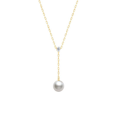 Mikimoto Akoya Cultured Pearl & Diamond 'Y' Drop Necklace 18K