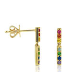 Rainbow Sapphire & Tsavorite Garnet Dangle Bar Earrings 14K