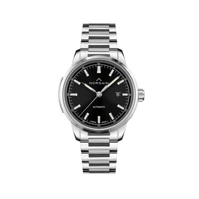 NORQAIN Freedom 60 Black Dial Stainless Steel Automatic Watch, 42mm