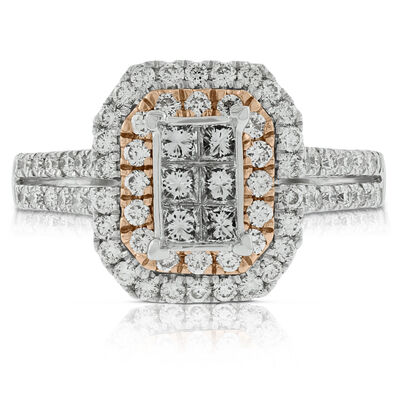 Double Halo Diamond Ring 14K