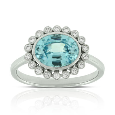 Blue Zircon & Diamond Ring 14K
