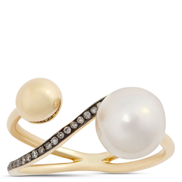 Pearl and Diamond Ring, 14K Yellow Gold