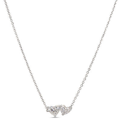 Double Heart Diamond Necklace, 14K White Gold