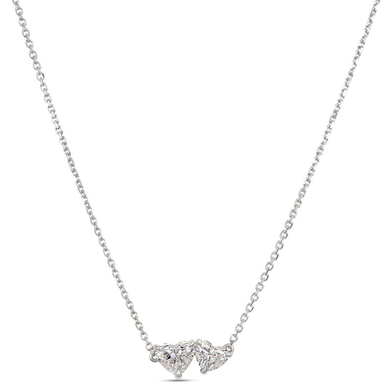 Double Heart Diamond Necklace, 14K White Gold image number 0