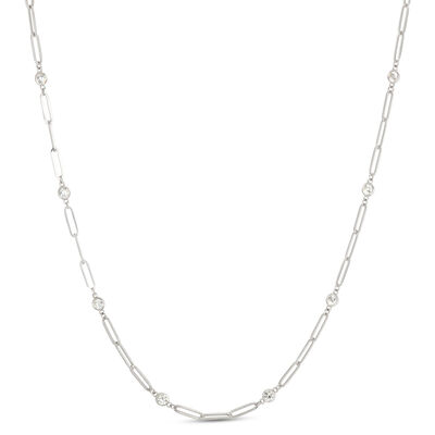 Classic Round Diamond Station Necklace, 1 &frac12; Carat Total Weight, 14K White Gold