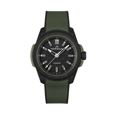 Norqain Independence Wild One Watch Black Dial Green Rubber Mesh Strap, 42mm