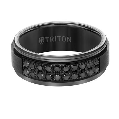 TRITON Comfort Fit Black Sapphire Step Edge Tungsten Band, 8MM