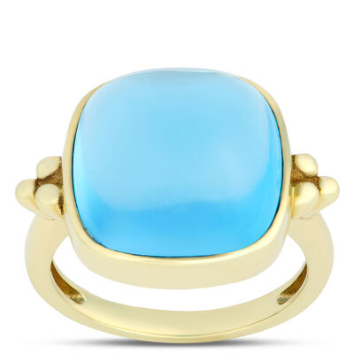 Cushion Cut Cabochon Blue Topaz Ring, 14K Yellow Gold