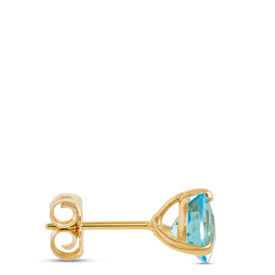 Classic Round Blue Topaz Studs, 14K Yellow Gold