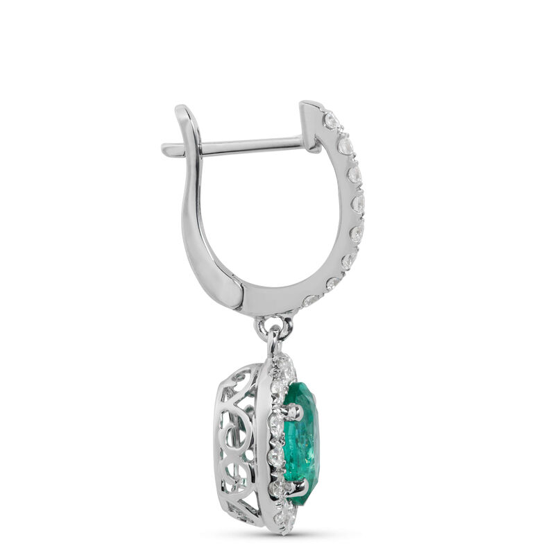 Oval Emerald and Diamond Halo Earrings, 14K White Gold image number 2