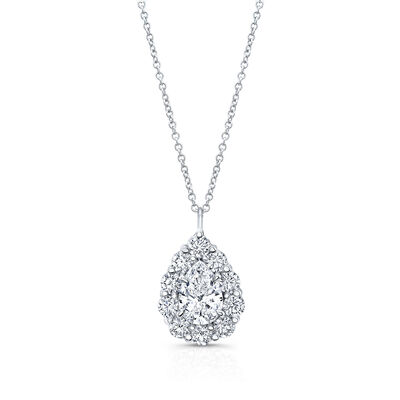 Rahaminov Pear Shaped Halo Diamond Necklace, 18K White Gold