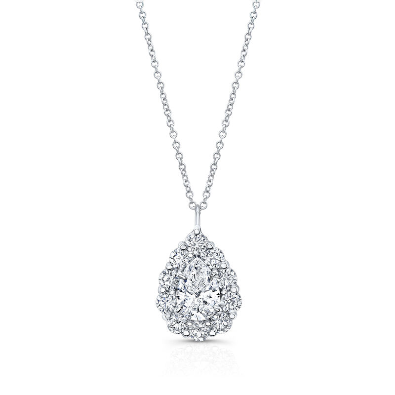 Rahaminov Pear Shaped Halo Diamond Necklace, 18K White Gold image number 0