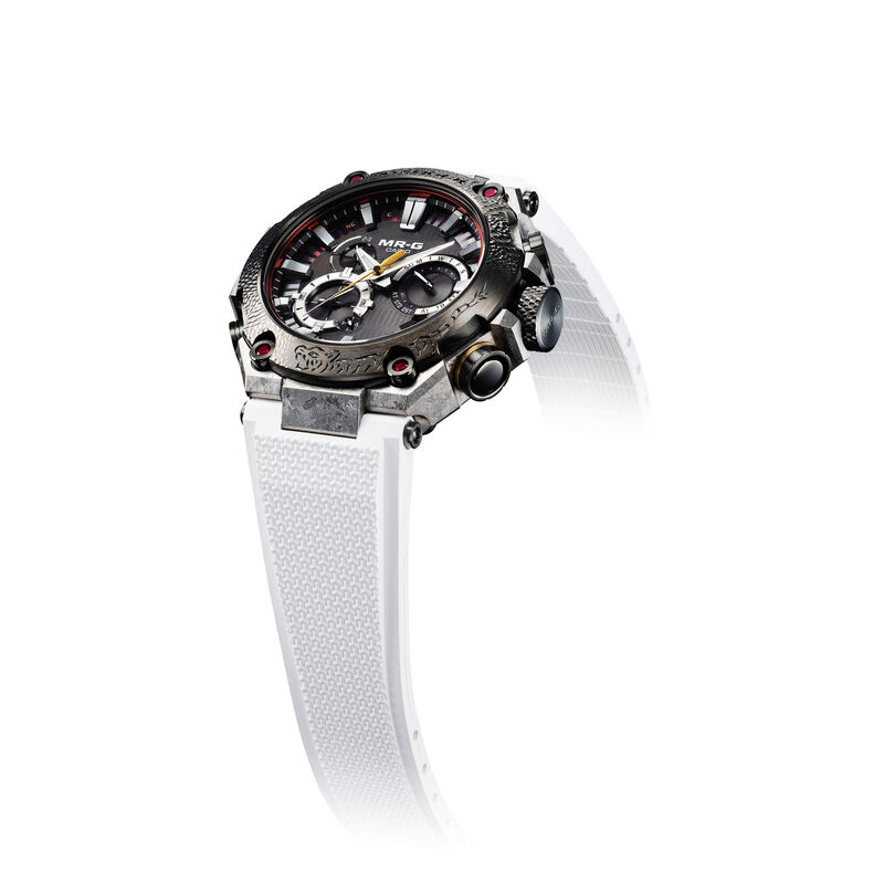 G-Shock MR-G Chronograph Watch Black Dial White Rubber Strap, 54.7mm image number 3