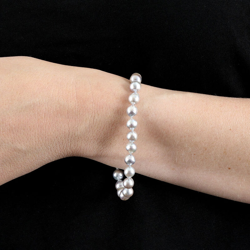 Gray Cultured Akoya Pearl Bracelet in Silver image number 1