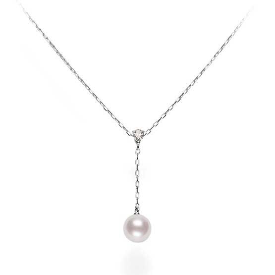 Mikimoto Akoya Pearl & Diamond 'Y' Necklace 18K WHT Gold