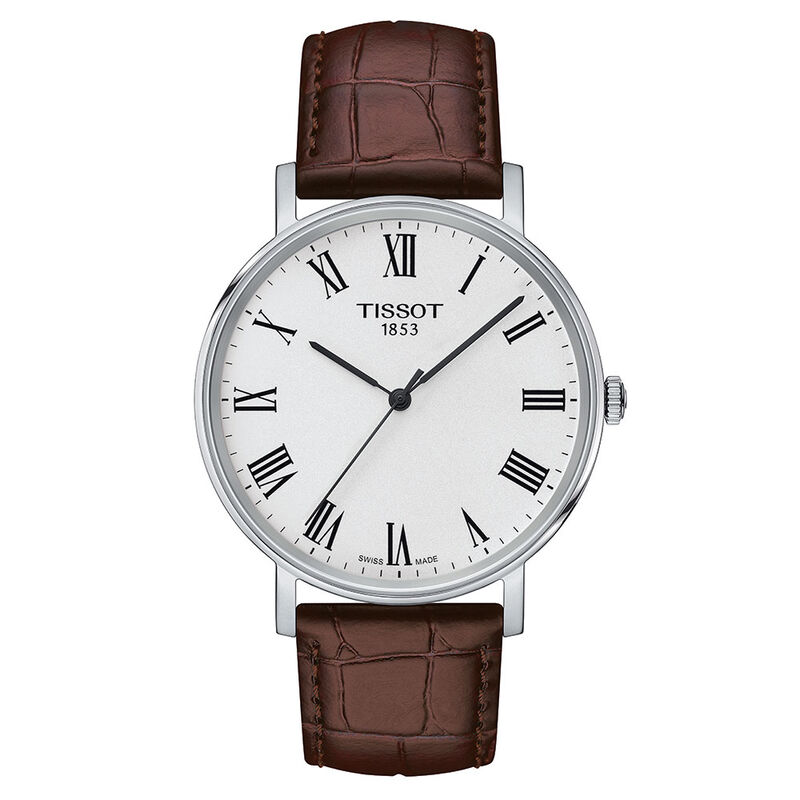 Tissot Everytime Medium Silver Dial Leather Quartz Watch, 38mm image number 1