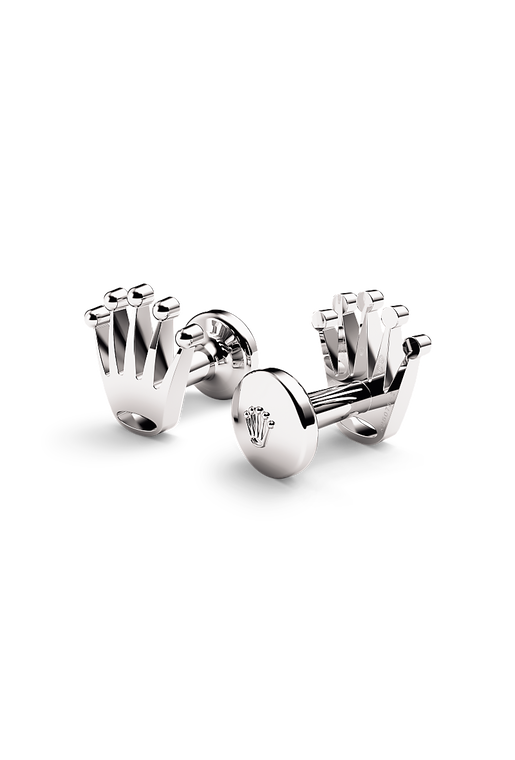 Rolex Crown cufflinks, 18 kt white gold, A1019