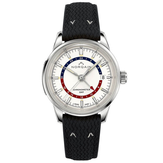 Norqain Freedom 60 GMT Opaline Black Perlon Rubber Watch, 40mm