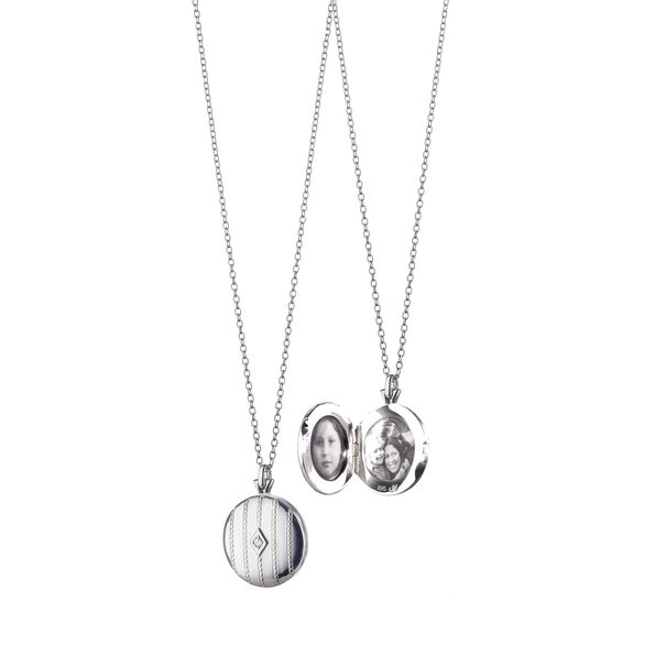 Monica Rich Kosann Beaded Center-Diamond Locket Necklace, Sterling Silver