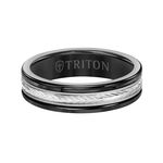 TRITON Custom Comfort Fit Herringbone Band in Black Tungsten & 14K, 6 mm