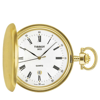Tissot Savonnette White Dial Gold PVD Quartz Pocket Watch, 48.5mm