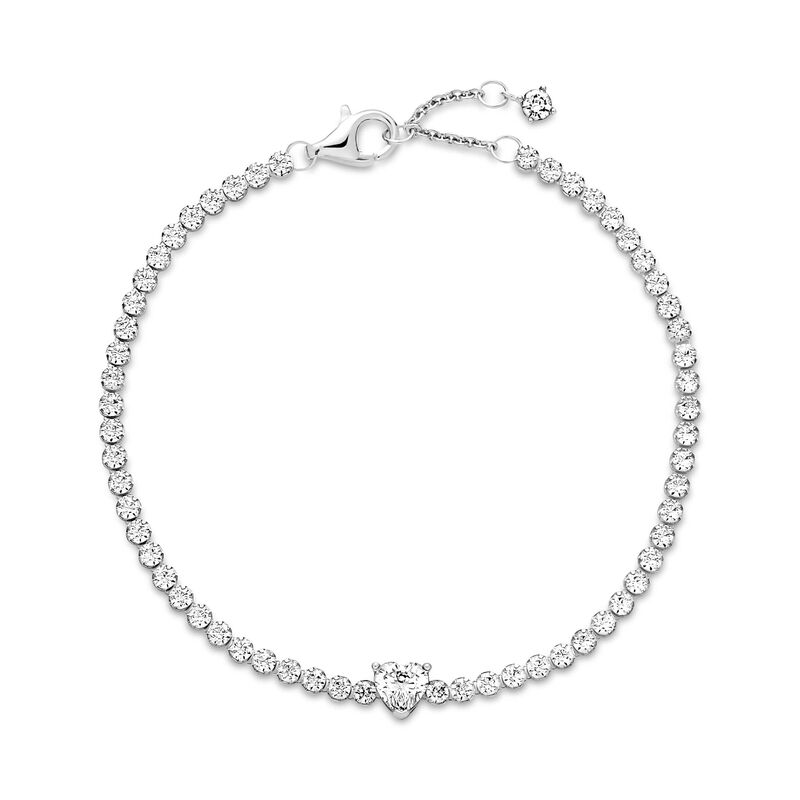 Pandora Clear Sparkling Heart CZ Tennis Bracelet image number 2