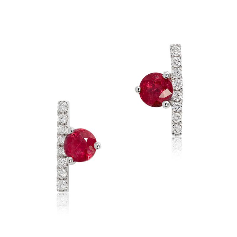 Ruby and Diamond Bar Earrings, 14K White Gold image number 0