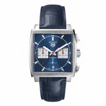 TAG Heuer Monaco Heuer 02 Automatic Mens Blue Leather Chronograph Watch