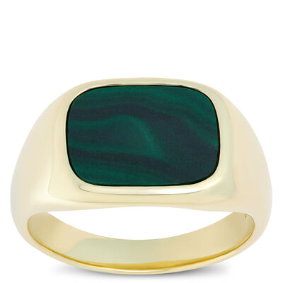 Cushion Cut Malachite Ring, 14K Yellow Gold