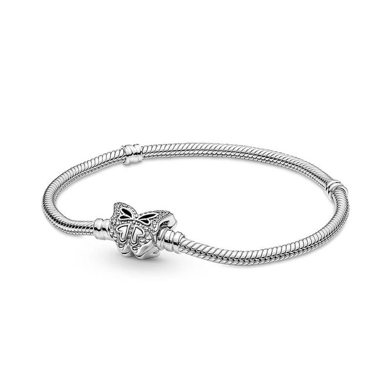 Pandora Moments Enamel & CZ Butterfly Clasp Snake Chain Bracelet image number 0
