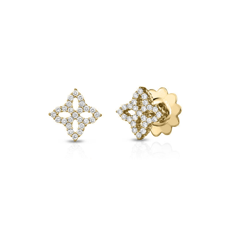 Roberto Coin 18K Yellow Gold Diamond Princess Outline Flower Stud Earrings image number 0