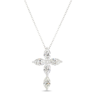 Marquise Diamond Cross Necklace, 2 Total Carat Weight, 14K White Gold
