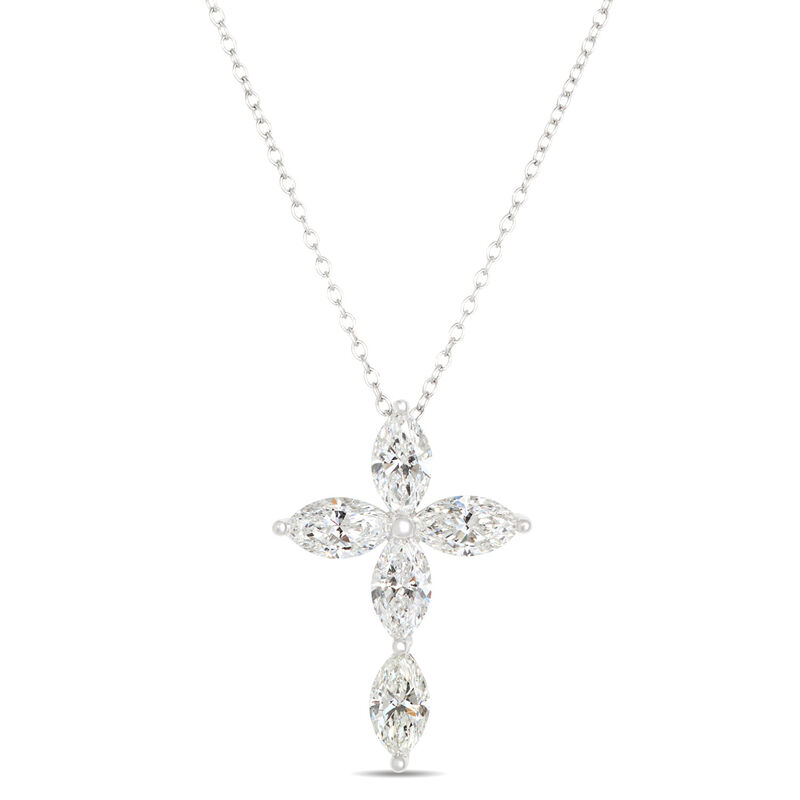 Marquise Diamond Cross Necklace, 2 Total Carat Weight, 14K White Gold image number 0
