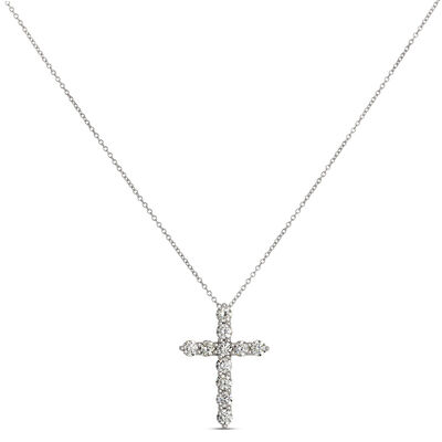 Classic Diamond Cross Necklace, 1 &frac34; Carat Total Weight, 14K White Gold