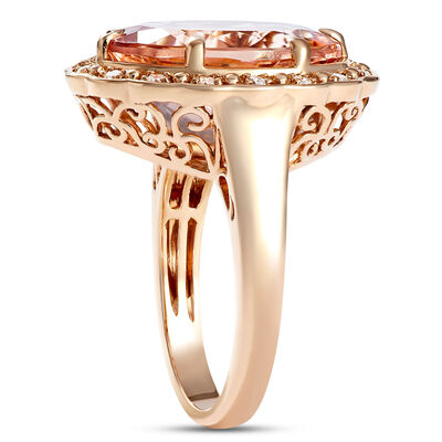 Oval Morganite Ring with Diamond Halo, ⅕ Total Carat Weight, 14K Rose Gold